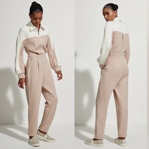 VARLEY Isy Zip Front Color-Block Jumpsuit in Light Taupe Mix - L